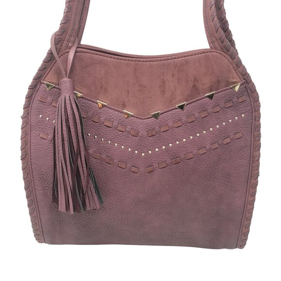 Steven by Steve Madden Jonah Tassel Bag Boho-Chic Mauve Shoulder Bag Gold Stud - Picture 15 of 16